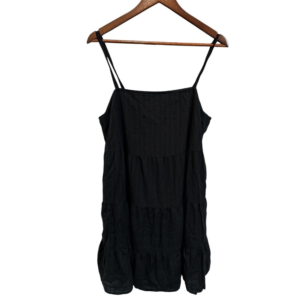 Old Navy Black Tiered Dobby Mini Swing‎ Dress Cotton Rayon Sz L Babydoll